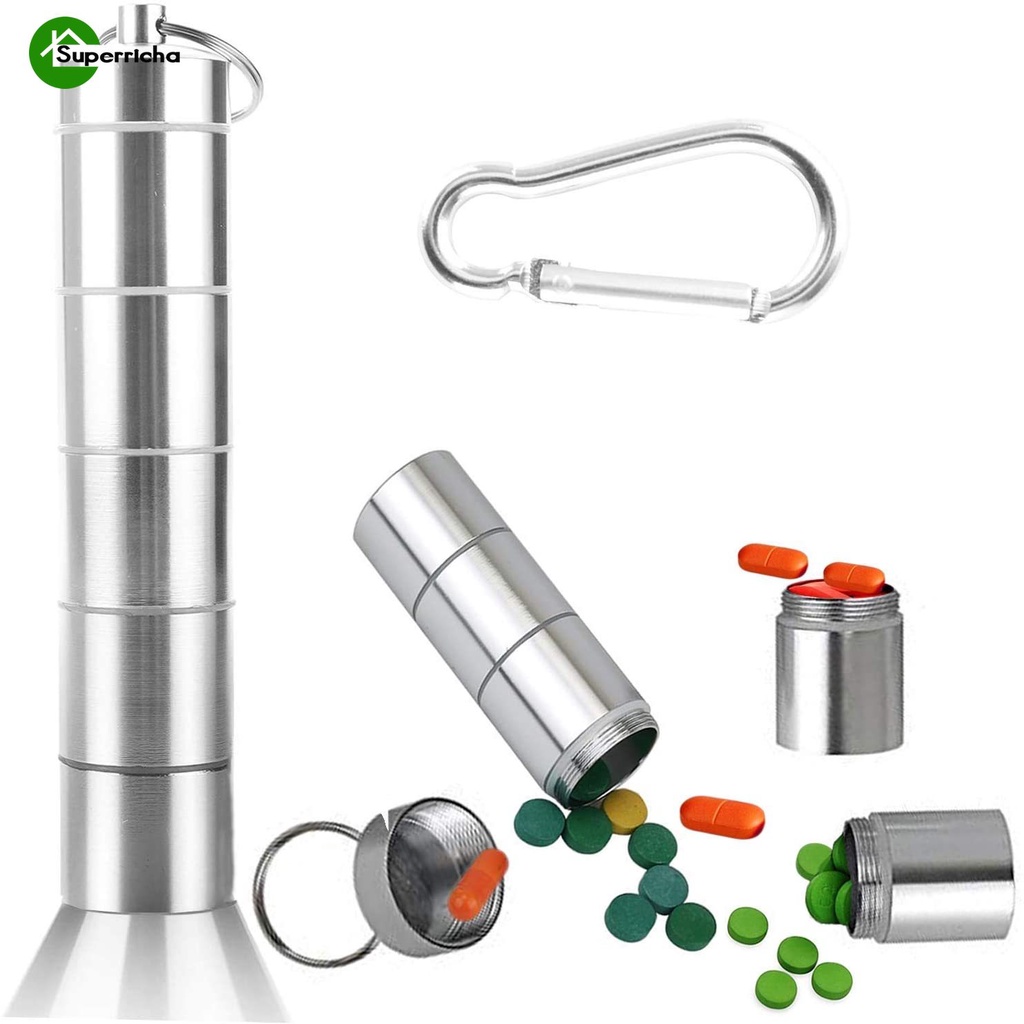 Hộp Đựng Thuốc Bằng Hợp Kim Nhôm Mini Thiết Kế Thời Trang Chống Thấm Nước Kèm Móc Khóa Tiện Dụng
