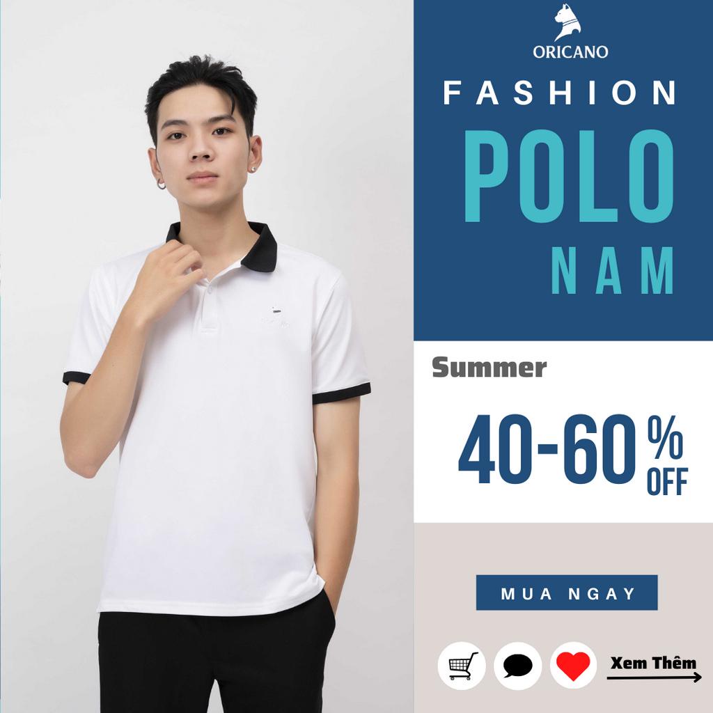 Áo Polo Nam ORICANO Trắng Đen Tay Ngắn Cổ Bẻ Chất liệu 95 Polyester Và 5 Xpander Mềm Mịn Thoáng Mát