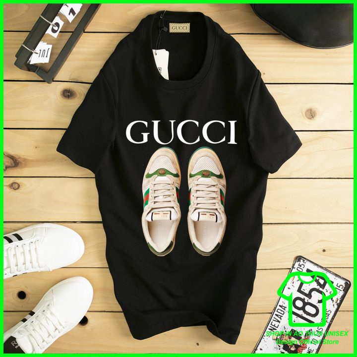 Áo Thun Nam Nữ From Rộng In Logo GUCCI Họa Tiết Đôi Giầy