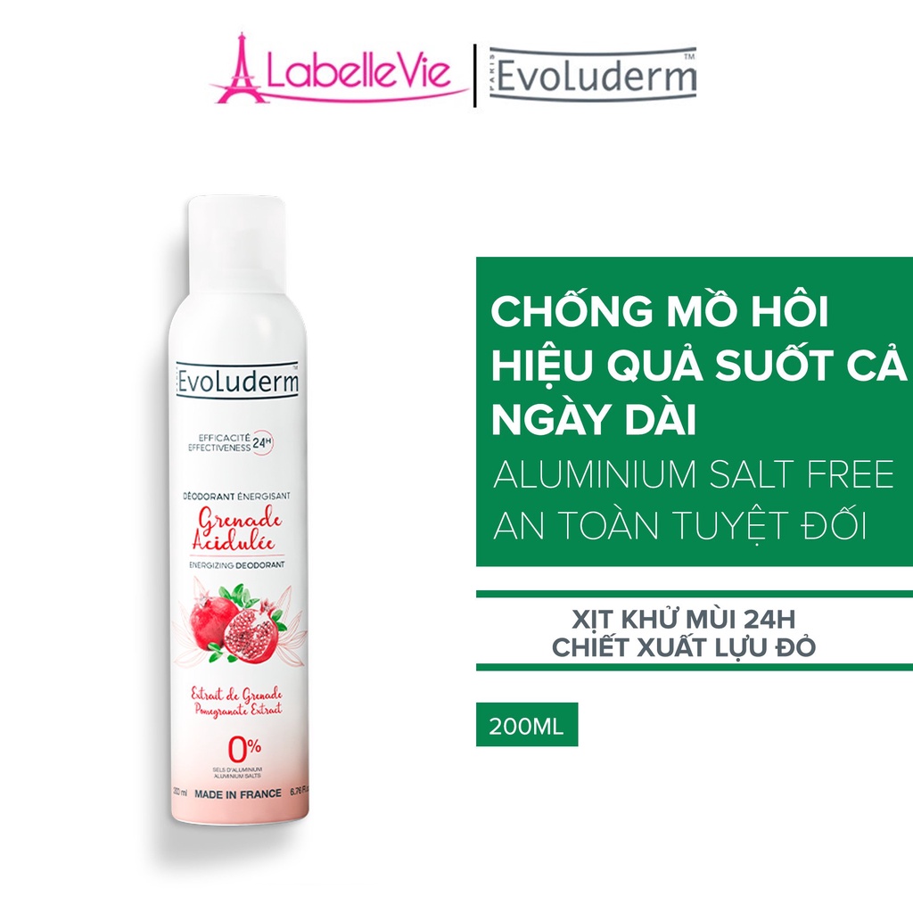 Xịt khử mùi toàn thân evoluderm hương lựu ngăn khuẩn gây mùi suốt 24h 200ml ( Mới )