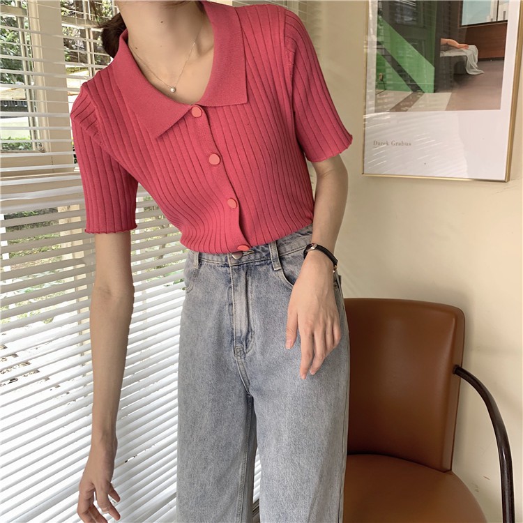 Áo Thun Polo Tay Ngắn Màu Trơn Phong Cách Hàn Quốc