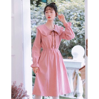 Đầm váy freesize hồng cổ bèo tay dài