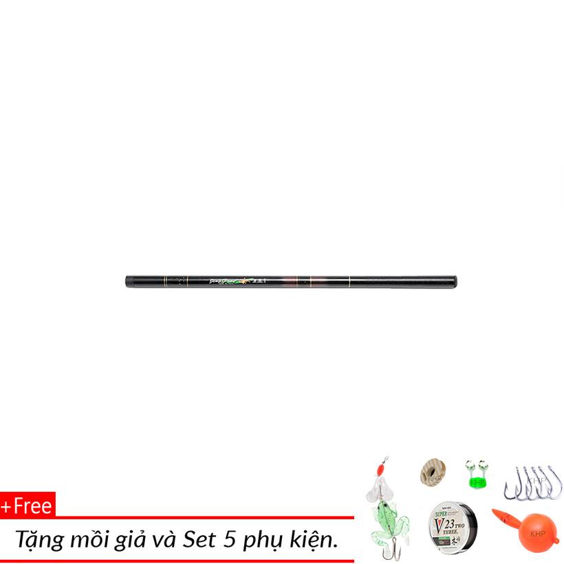 Cần câu tay KHP 4m (Đen) + Tặng 1 mồi giả + Chuông báo cá + Set phụ kiện V2