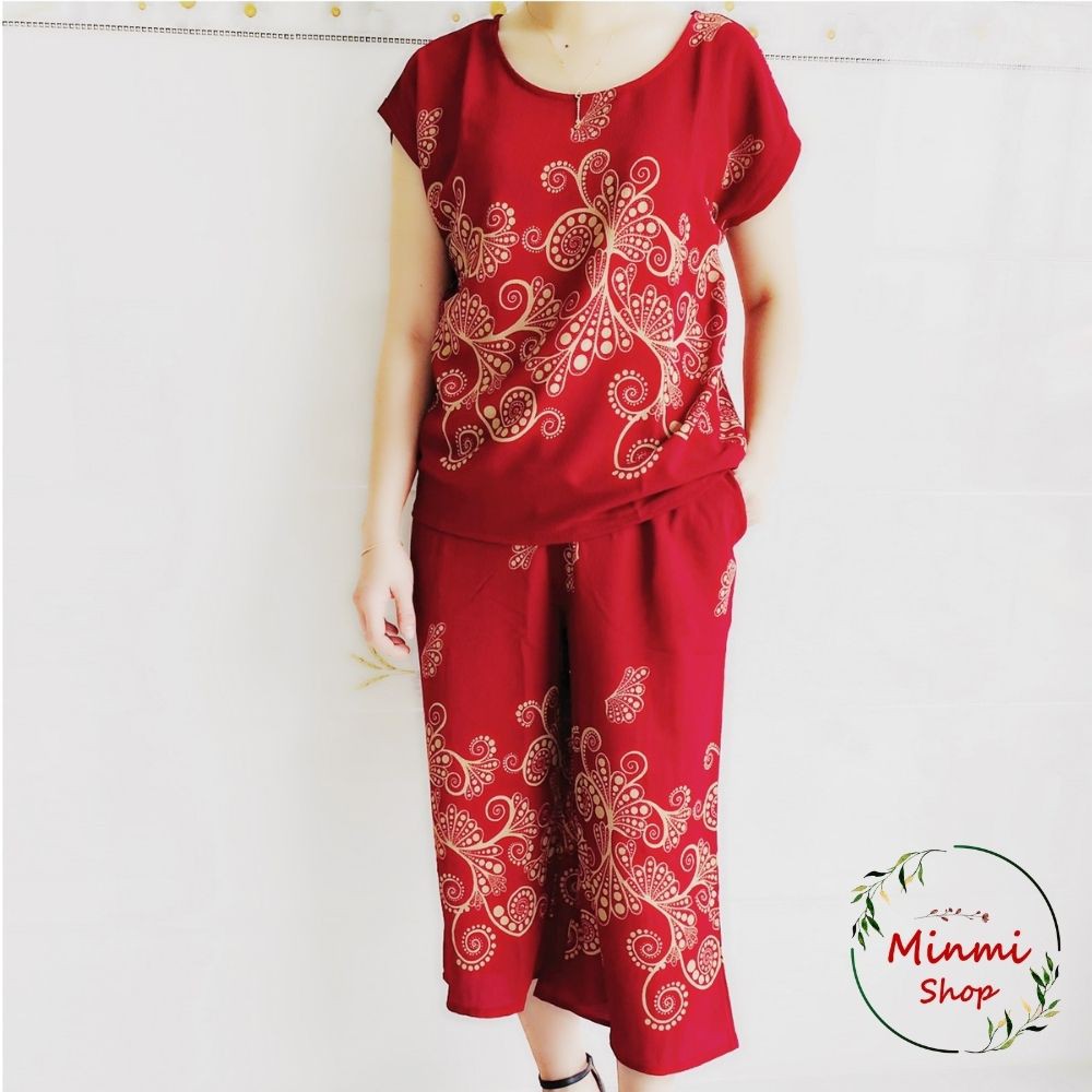 Đồ Bộ Trung Niên Ống Rộng Cho Mẹ Bà Ống Suông Quần Lở Hoạ Tiết Sang Trọng Voan Hàn Đồ Bộ Mặc Nhà U40 U50 | BigBuy360 - bigbuy360.vn