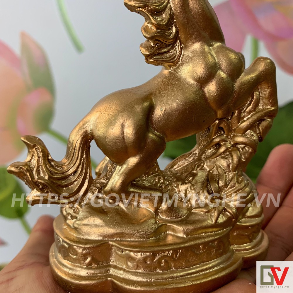 Tượng Đá Trang Trí Ngựa Phong Thủy - Tượng ngựa phong thủy để bàn làm việc - Màu nhũ đồng - Cao 12cm