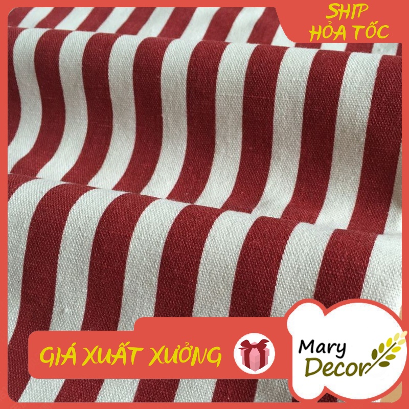 Vải linen họa tiết Sọc đỏ trắng to V-I08