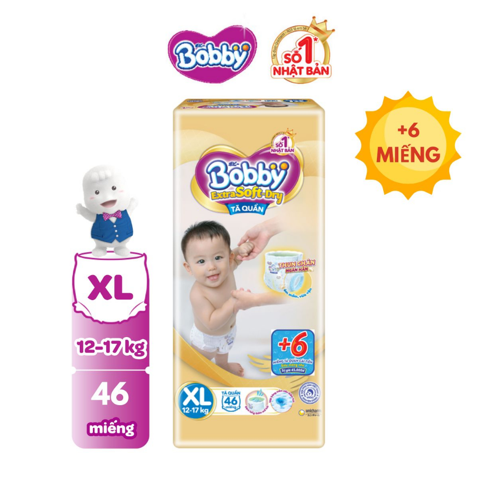 [MỚI] Tã Bobby Quần Extra Soft Dry S70/M60/L52+2/XL46+6/XXL42+4