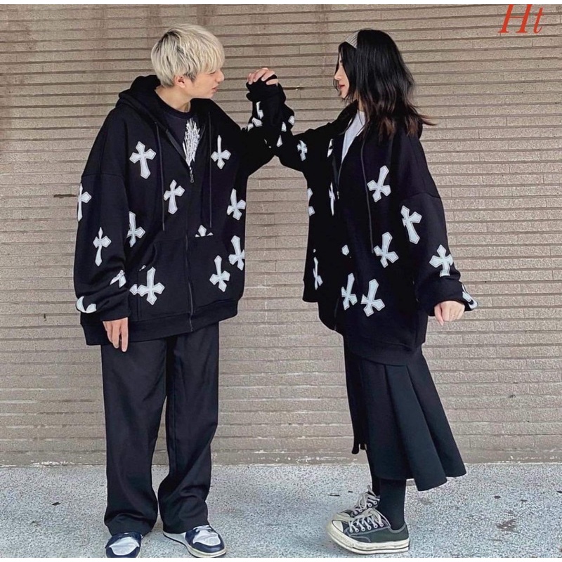 Áo khoác nỉ cotton chữ thập toàn thân H2A758