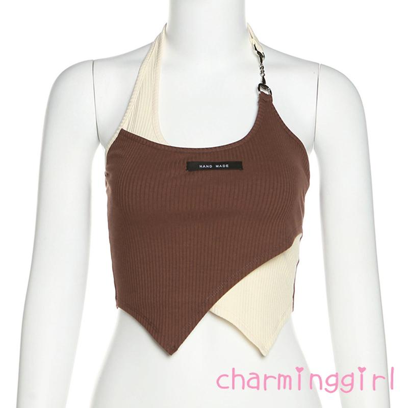 Áo Croptop Hai Dây Giả Hai Mảnh Màu Sắc Tương Phản Thời Trang Cho Nữ