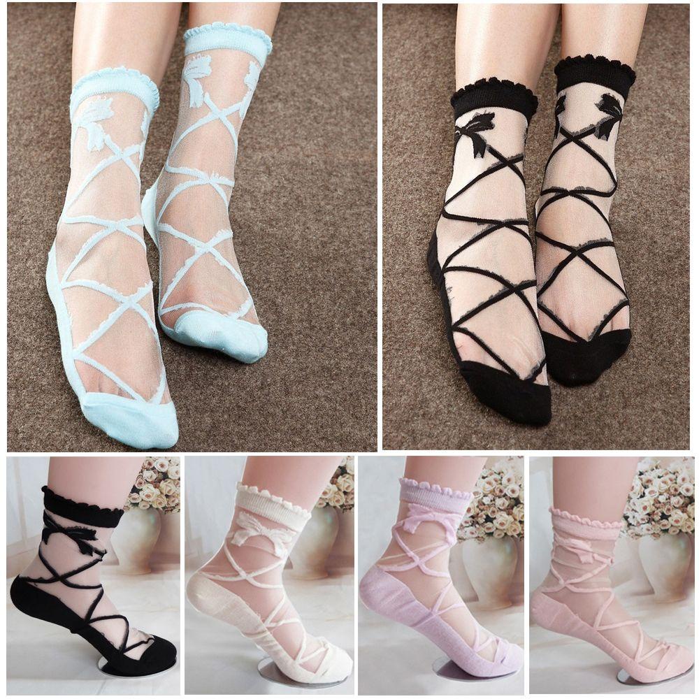 BSUNS Vớ Lụa Xuyên Thấu Trang Trí Nơ Thời Trang Thoáng Khí