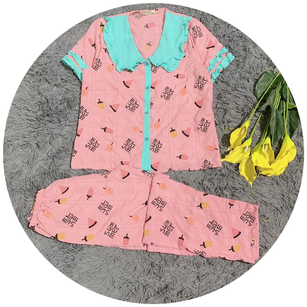 Đồ Bộ pijama Đũi Tiểu Thư Tay ngắn quần dài - form 40-60kg