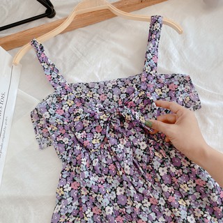 ĐẦM MAXI TÍM HOA NƠ LƯNG ĐUÔI CÁ
