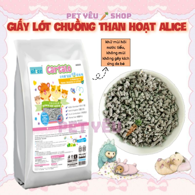 Giấy lót chuồng than hoạt Alice (1,2KG) MớiRẻ lót chuồng hamster, khử khuẩn khử mùi hôi