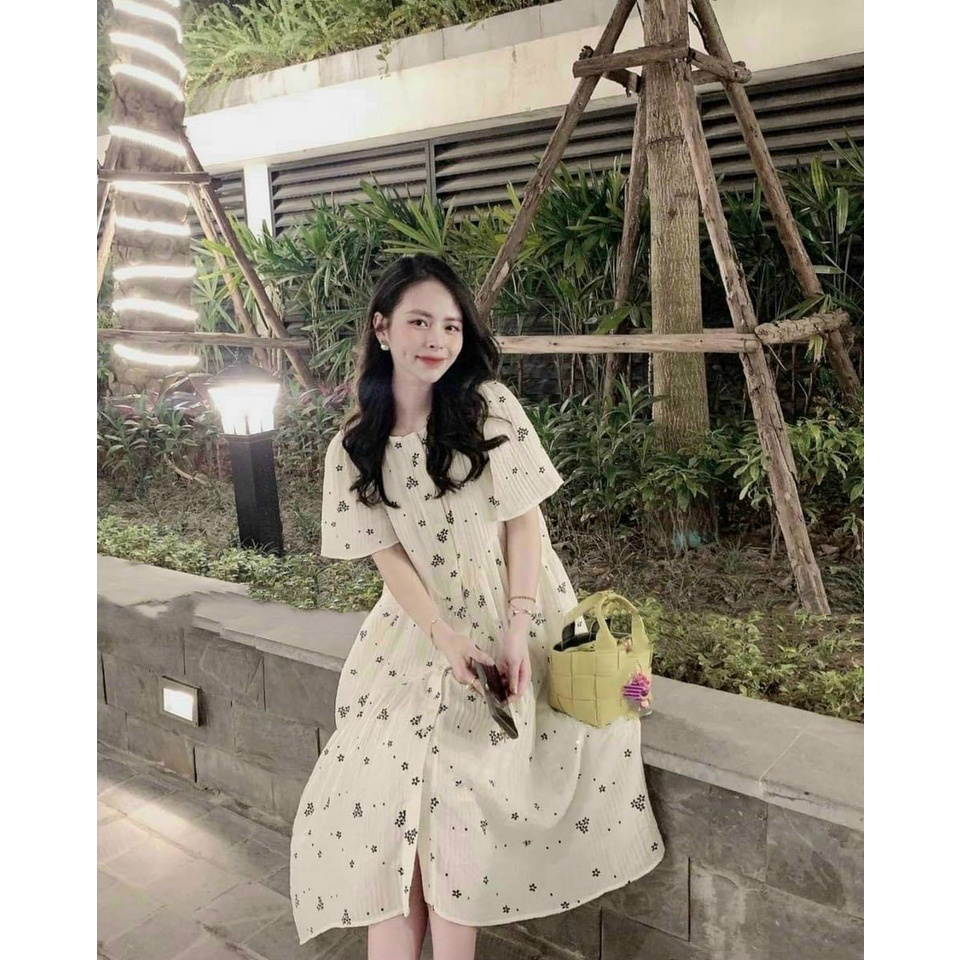 Váy bầu sơ mi thời trang hoa nhí 2 lớp, đầm bầu công sở mặc hè cực xinh