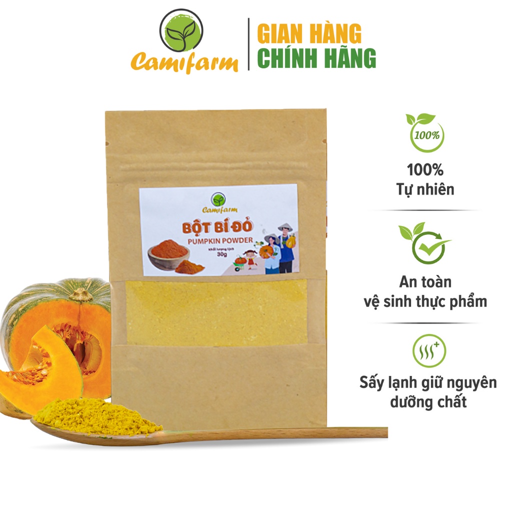 Bột Bí Đỏ CAMIFARM Bột Rau Củ Sấy Lạnh Nguyên Chất 100% Túi 30G