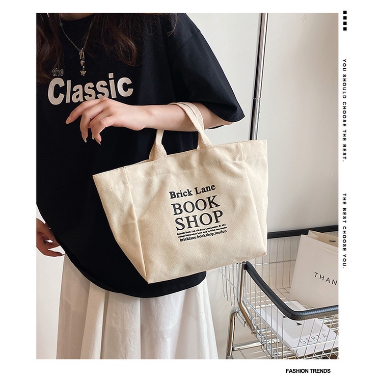 Túi Xách Canvas Đựng Hộp Cơm Trưa In Chữ Đơn Giản Phong Cách Nhật Bản