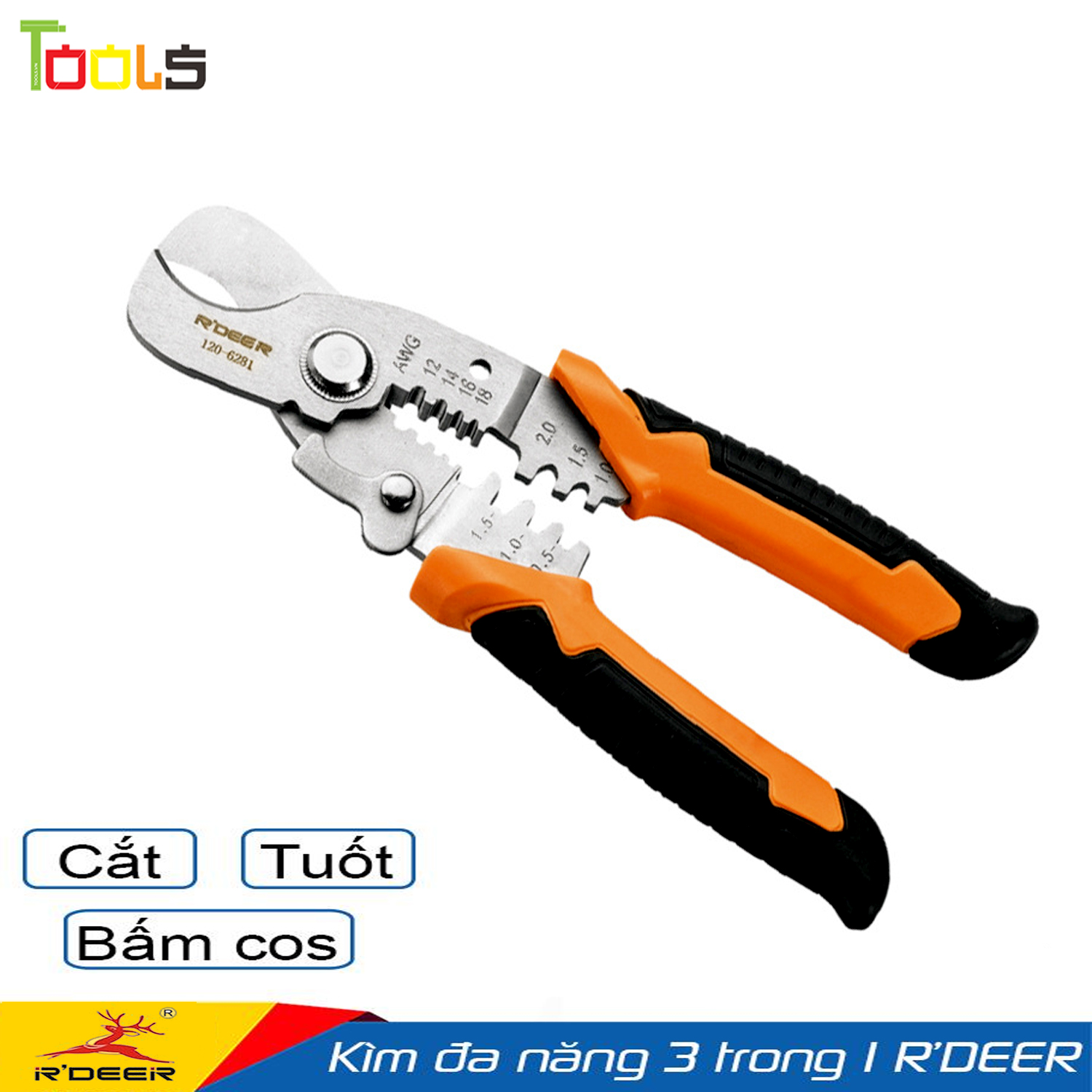 Kìm cắt dây đa năng cao cấp 3 trong 1 R'DEER 120-6281 7inch/175mm (Cắt cáp-Tuốt dây-Bấm cos)