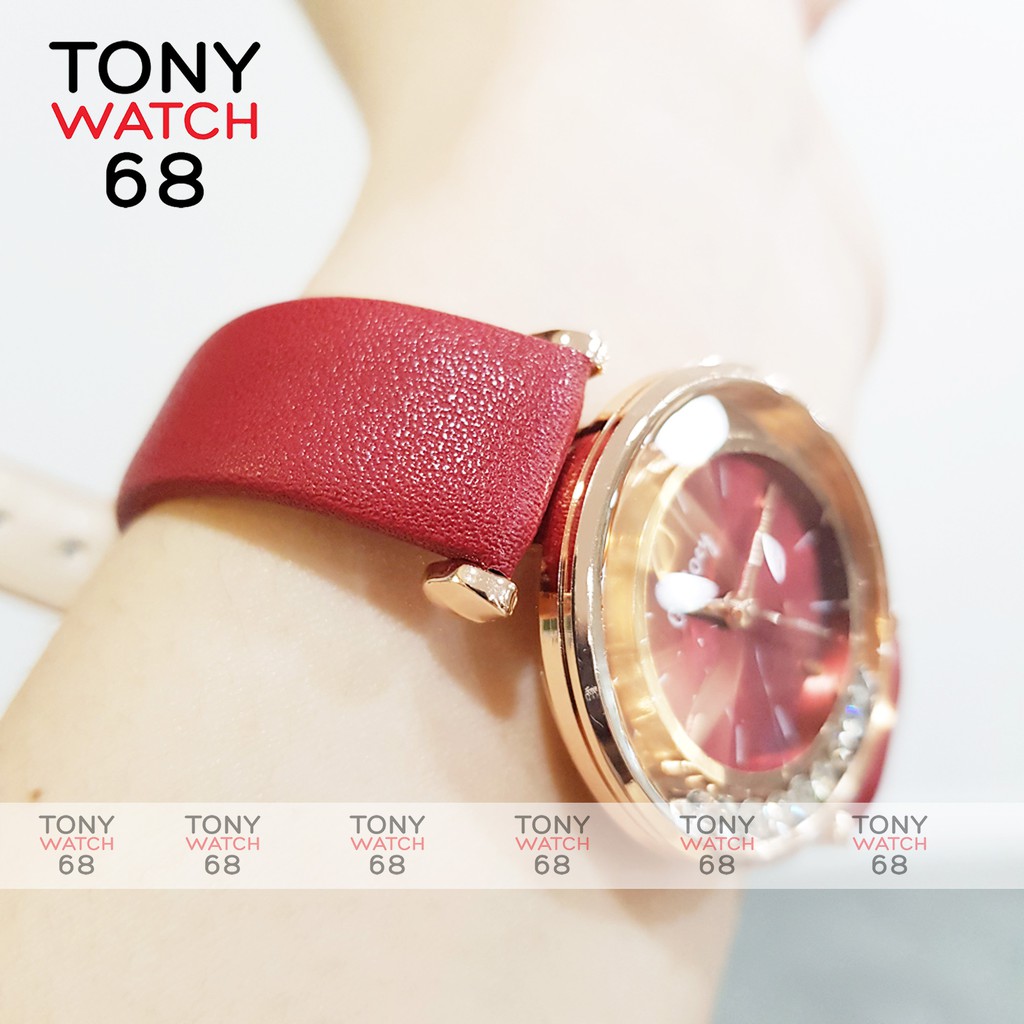 Đồng hồ nữ dây da GOGOEY màu đỏ đá xoay chạy vòng | BigBuy360 - bigbuy360.vn