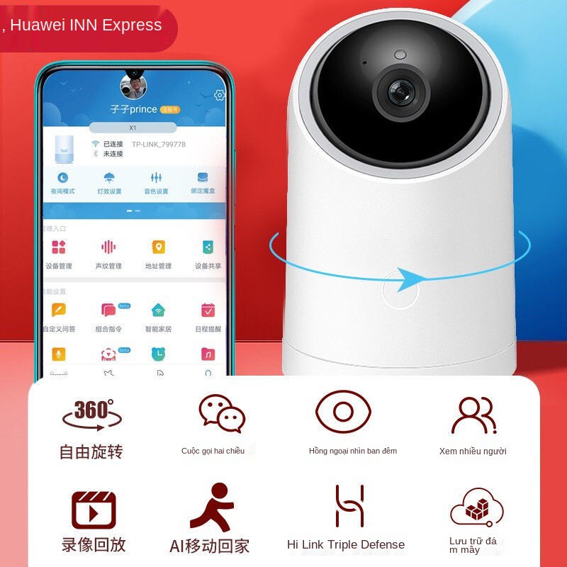 ✱▤♟Giám sát lựa chọn thông minh Huawei Máy ảnh toàn cảnh AI 1080P PTZ 360 độ Camera quan ban đêm tại nhà HD