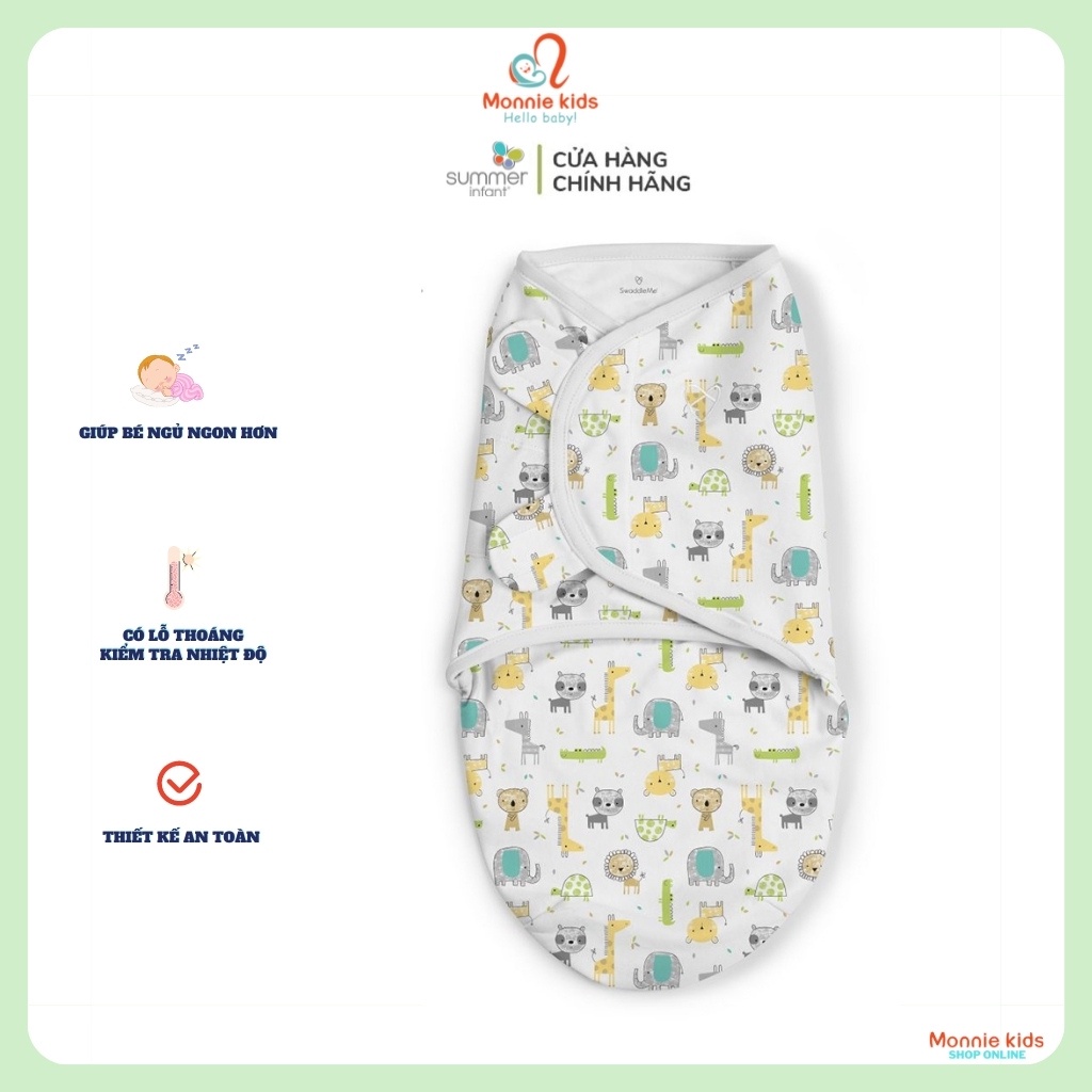 Ủ kén cotton cho bé Summer Infant Swaddle Me, chăn quấn cotton bé sơ sinh - Monnie Kids