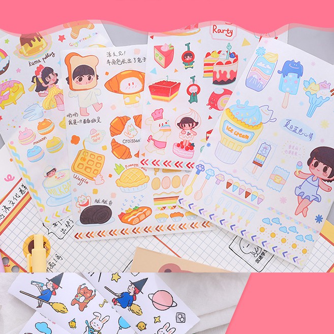 Set 4 tấm Sticker trang trí kệ, tủ, sách, vở...siêu xinh, nhiều hình.