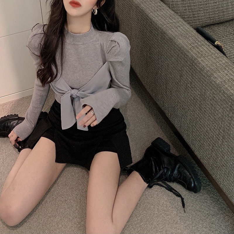 Korean fashion women's bow tie long sleeve