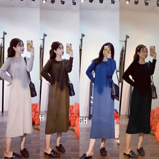 Váy len tăm cổ tròn suông dài tay