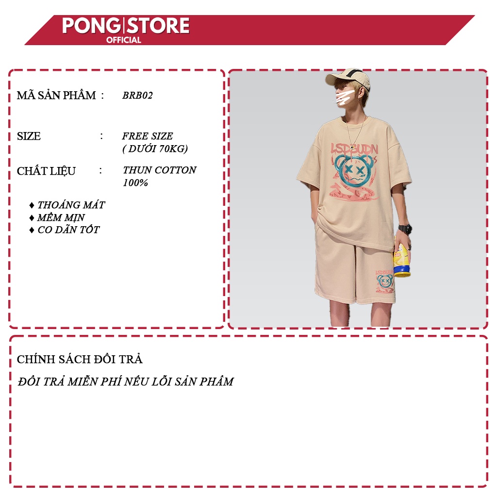 Đồ bộ nam mùa hè thời trang mặc nhà form rộng freesized dưới 70kg chất thun cotton BRB02