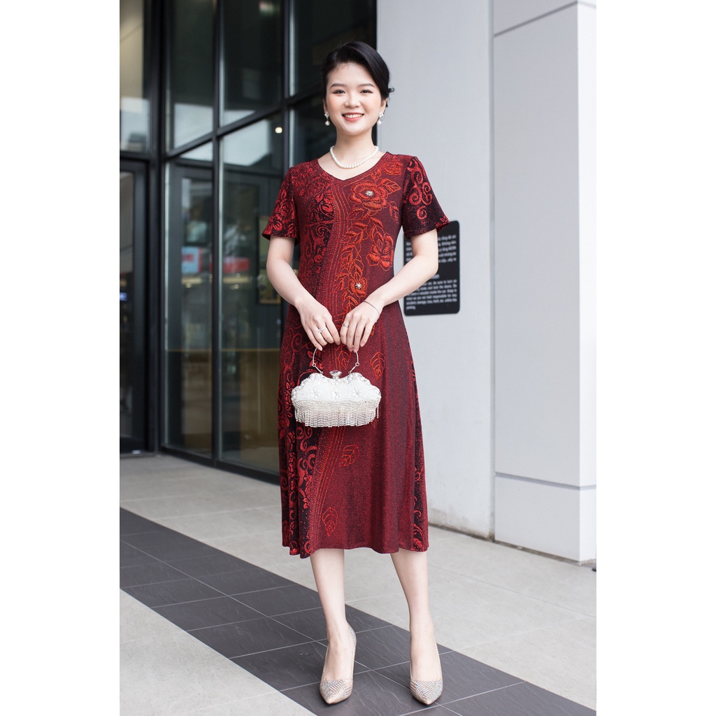 Váy đầm trung niên Ladyshop thời trang nữ đi tiệc sang trọng lấp lánh kết hoa dây cao cấp TK698 | BigBuy360 - bigbuy360.vn