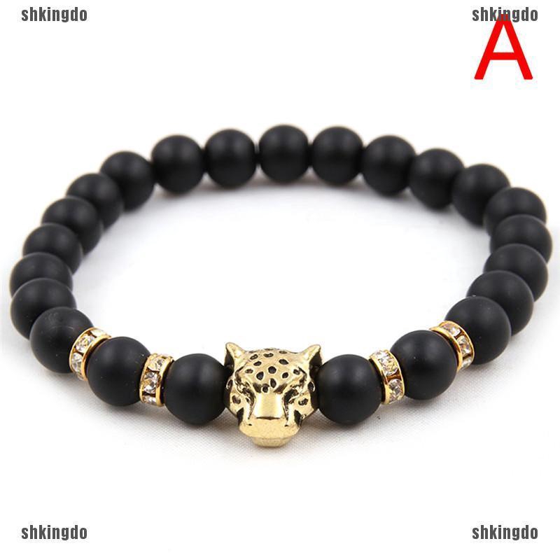 Vòng Tay Chuỗi Hạt Đá Tự Nhiên Hình Đầu Báo Cho Nam