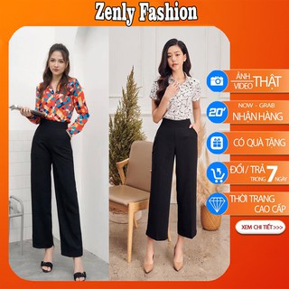 Quần Culottes khóa sườn cạp cao  - Quần ống rộng chất vải tuyết mưa siêu tôn dáng