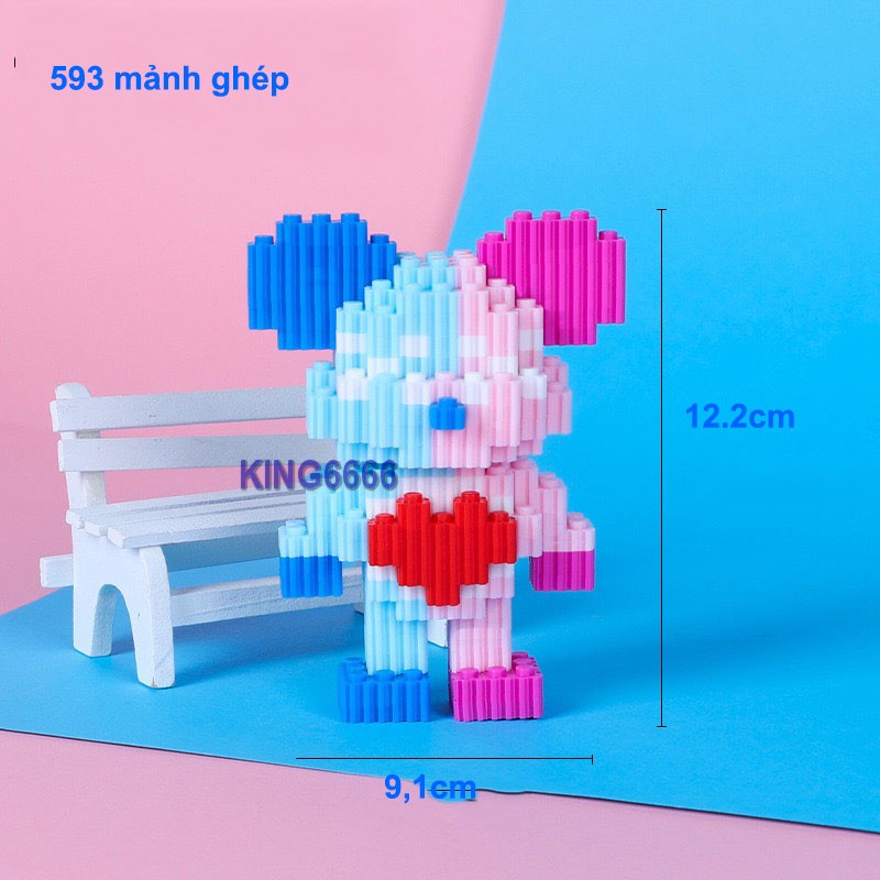 Xếp hình le.go Gấu Bearbrick 12cm Đồ chơi lắp ráp mô hình bear brick nano 3D dễ thương