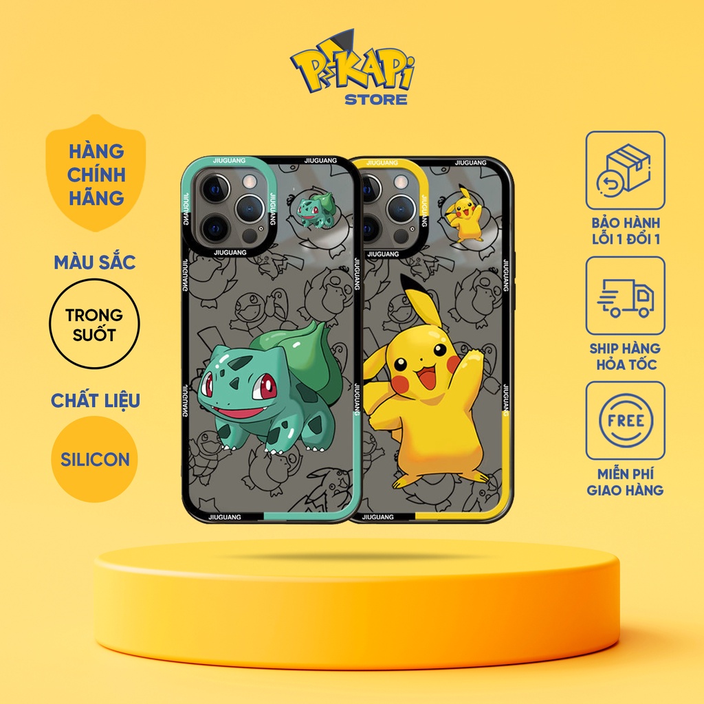 Ốp lưng iPhone Pokemon Bulbasaur & Pikachu chống ố vàng, không bám bẩn, chống xước cam, ốp chống sốc va đập tốt - PIKAPI