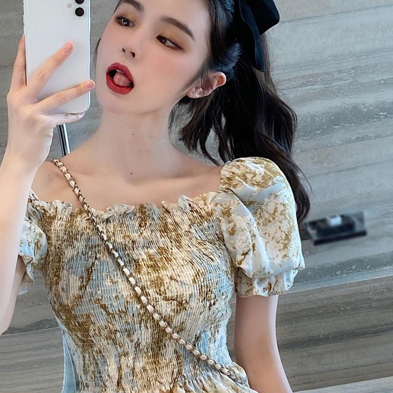 Áo Voan Trễ Vai Họa Tiết Hoa Phong Cách Hàn Quốc Dành Cho Nữ