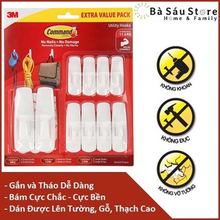 [ Nhiều Kích Cỡ ] Bộ 10 móc treo tường đủ cường lực siêu dính 11.4kg Command 3M 17008EXVP