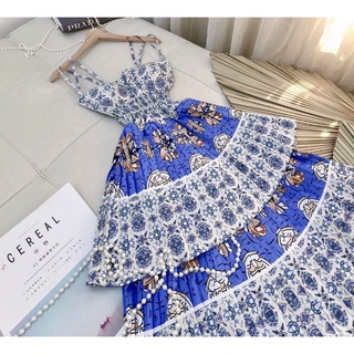 Đầm maxi dập ly tầng họa tiết