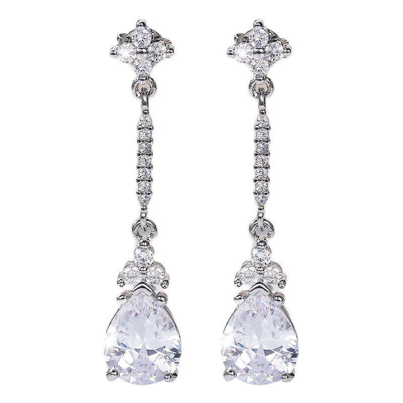 Khuyên Tai Đính Đá Zircon Màu Bạc Sang Trọng Thời Trang Cho Nữ