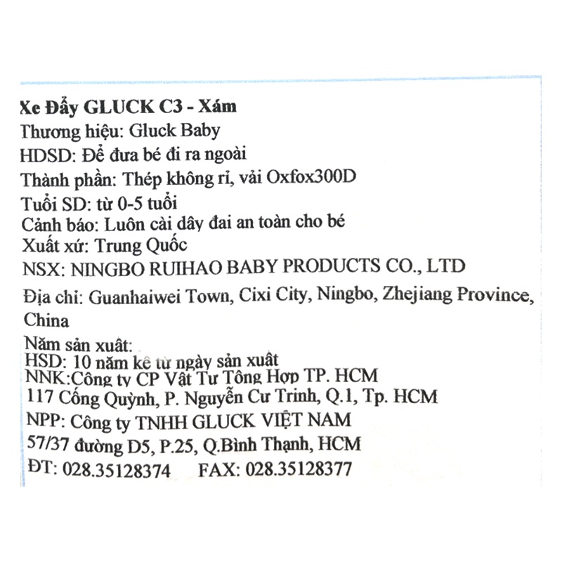 Xe đẩy trẻ em Gluck C-3 xám