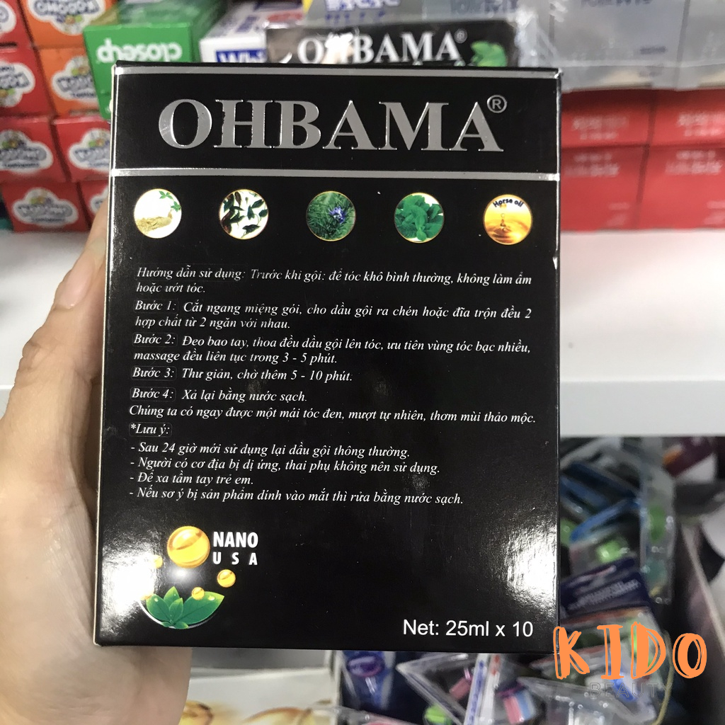 Dầu Gội Phủ Bạc OHBAMA Black | Brown Hair Instant 20ml Gội Là Đen / Nâu Thảo Mộc