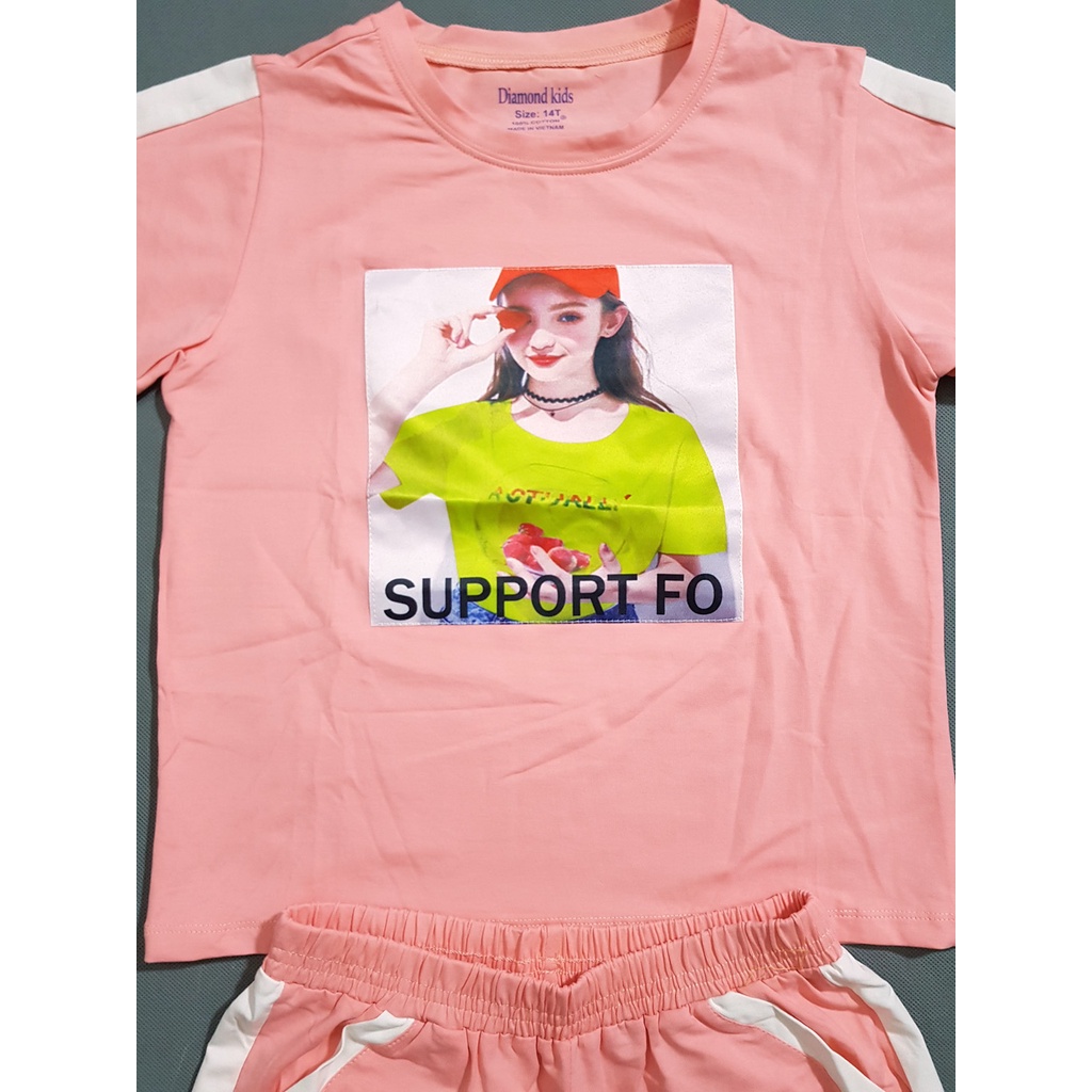 Bộ thun cotton quần short in bé gái cho bé gái tuổi teen