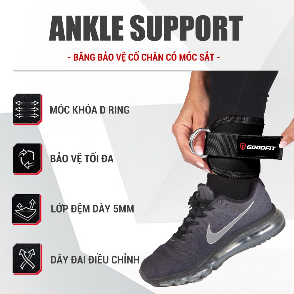 Đai quấn cổ chân tập gym bán sỉ, móc đá sau kickback chính hãng Goodfit GF615A ( 1 đôi ) cao cấp