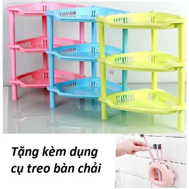 Kệ góc nhựa 3 tầng để nhà tắm nhà bếp+ tặng kèm dụng cụ treo bàn chải đánh răng hình gấu