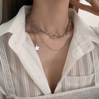 Vòng cổ thép titan mặt hình ngôi sao nhỏ đính đá đơn giản hàng mới dành cho nam và nữ