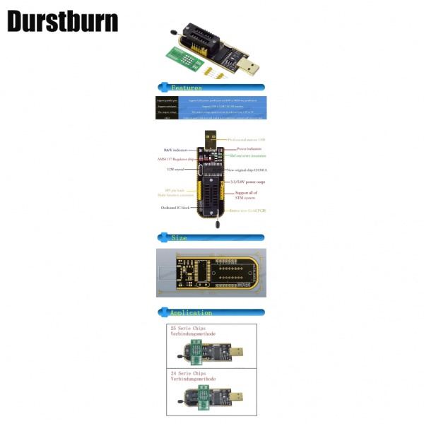 Mô Đun BIOS USB Lập Trình Ch341A 24 25 Series EEPROM + Kẹp SOIC8 SOP8 EEPROM 93CXX / 25CXX / 24CXX