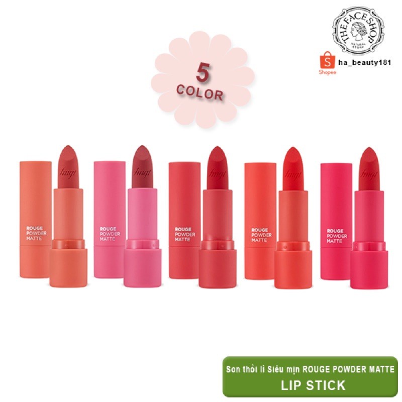 Son lì dưỡng siêu mịn có nhiều màu trẻ trung sang trọng môi quyến rũ The Face Shop fmgt Rouge Powder Matte 3.2g