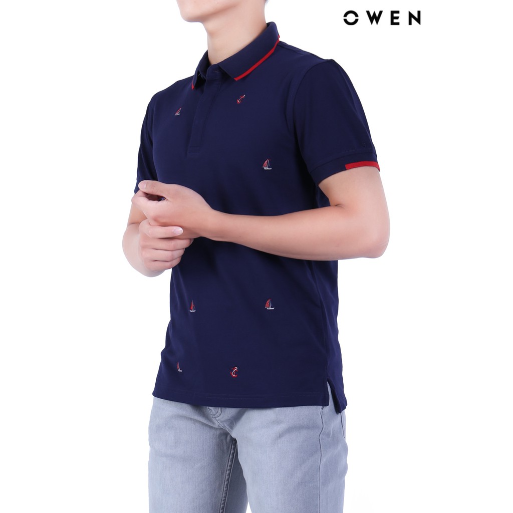 Áo polo Nam ngắn tay Owen Cotton Bodyfit màu xanh đen - APV20288