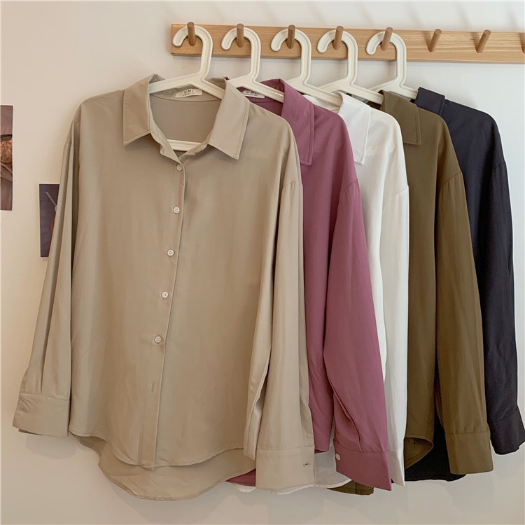 Áo sơ mi tay dài dáng rộng phong cách Hàn Quốc đơn giản trẻ trung