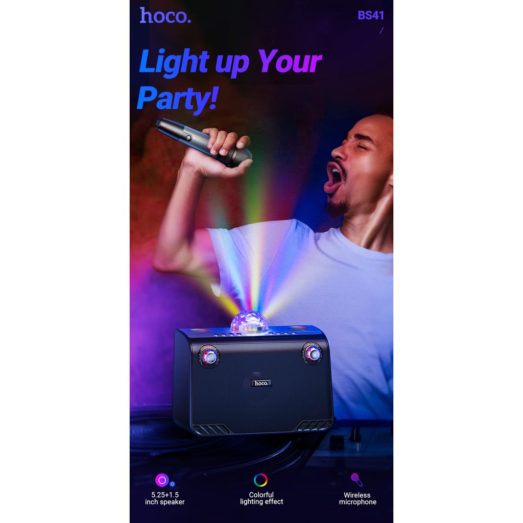 Loa Hoco BS41 wireless speake Karaoke bluetooth V5.0, hỗ trợ chế độ phát BT, TF, USB, AUX với dung lượng pin 4800mAh,