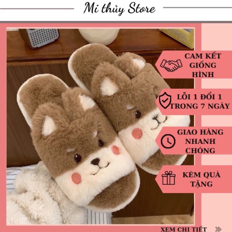 Dép đi trong nhà mùa đông giữ ấm mẫu sóc nâu cute