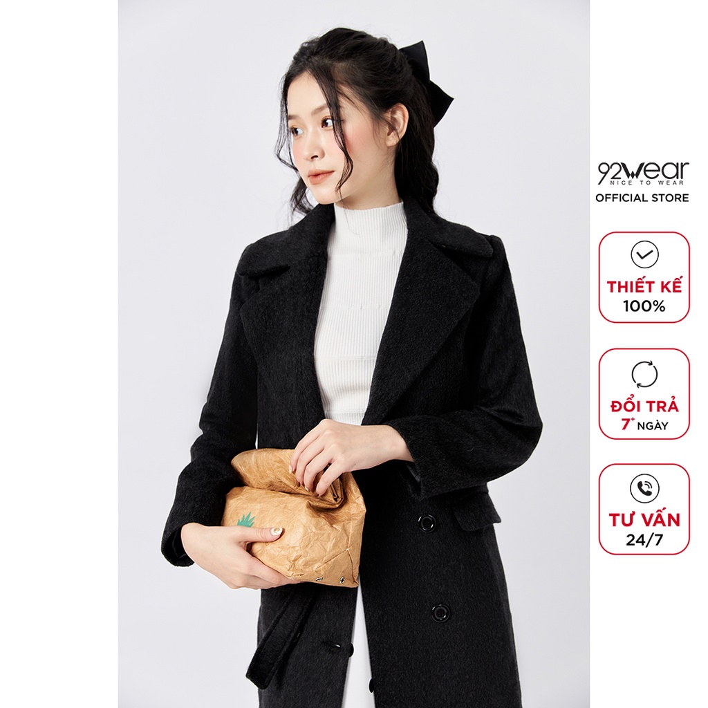 Áo khoác dạ dài qua gối 2 hàng cúc 92WEAR - KDA1268